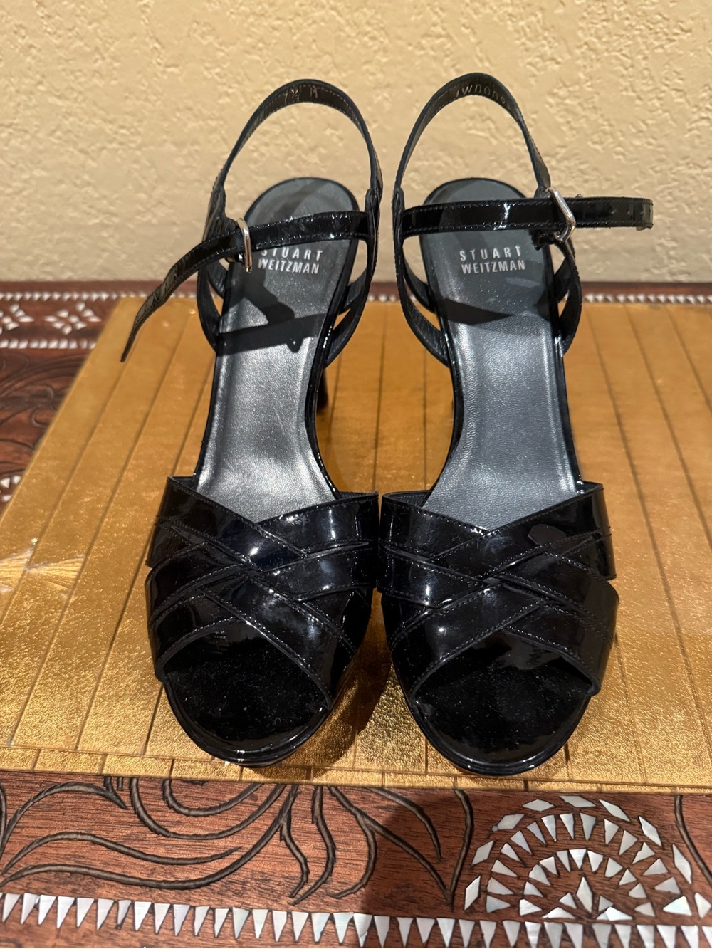 Stewart Weitzman  size 7 1/2 black patent tributes double platform women’s shoe